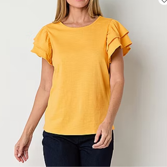 Yellow Ruffle Sleeve Top by St. John’s Bay Size XL - Picture 1 of 5
